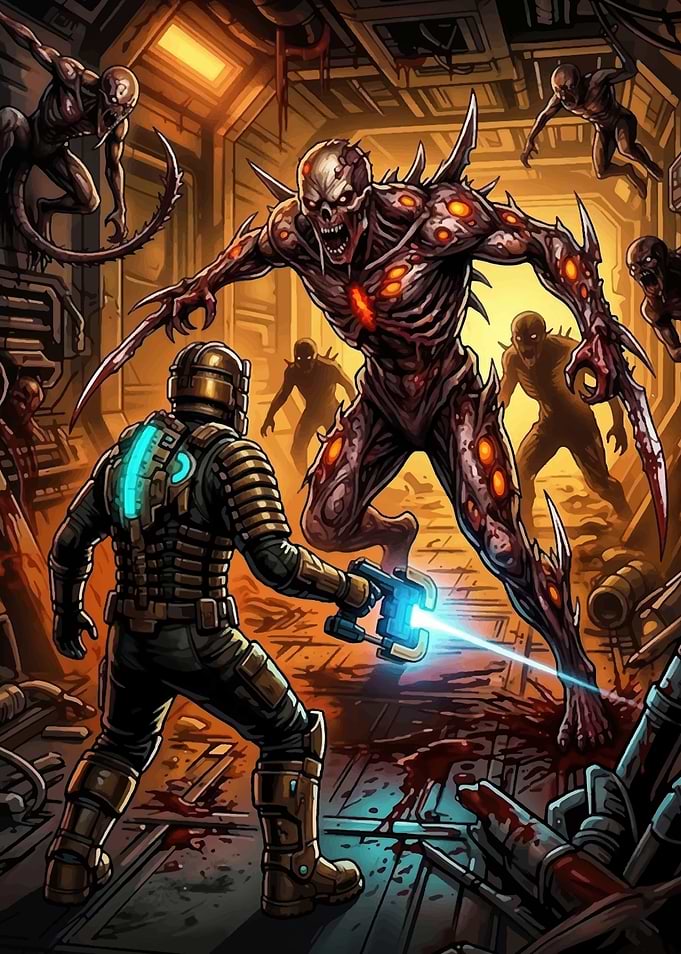 Isaac Clarke Fighting Necromorphs