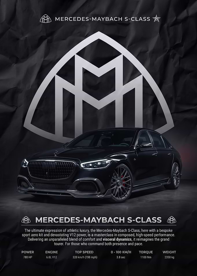 sleek black Maybach S-Class Luxury Sedan Poster