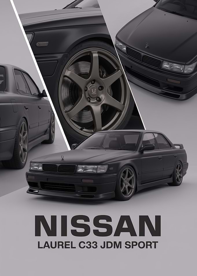 black sleek Nissan Laurel C33 JDM classic Poster