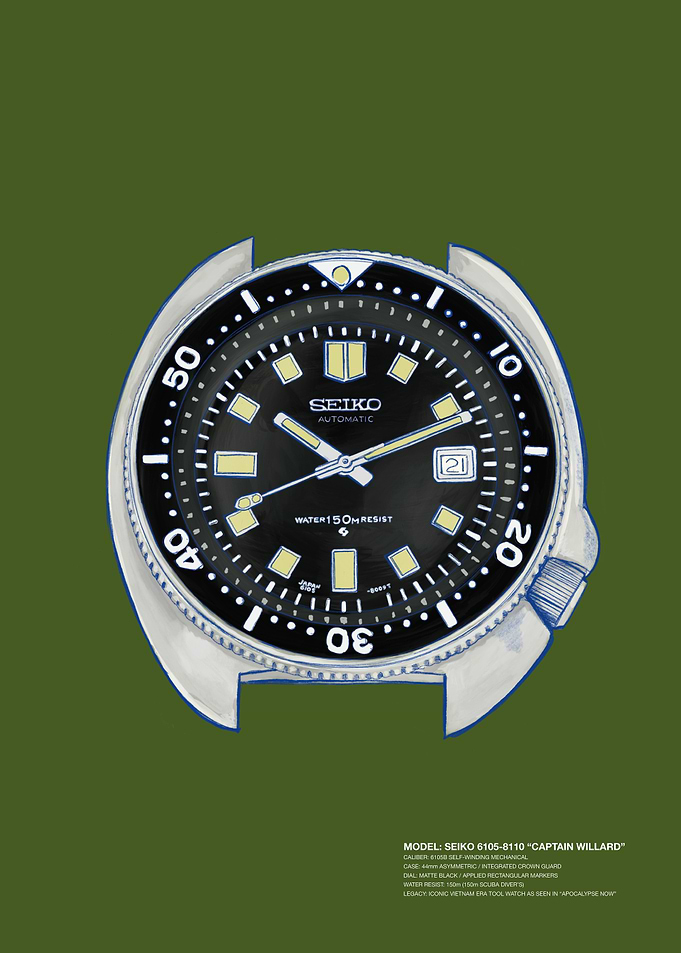 Seiko 6105 8110 Captain Willard Watch Illustration