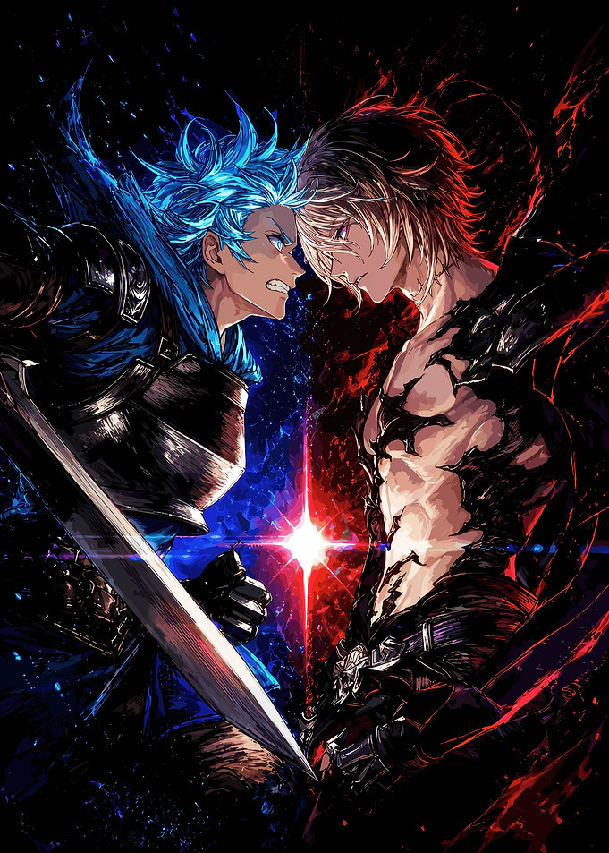 Anime Rivalry Blue and Red Clash