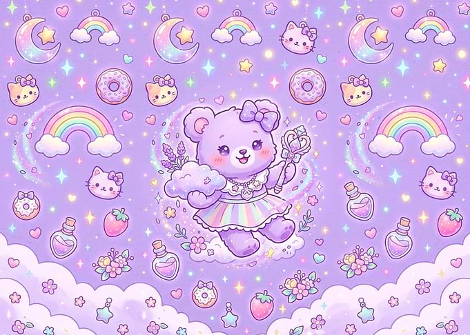 Kawaii Pastel Purple Bear Wallpaper