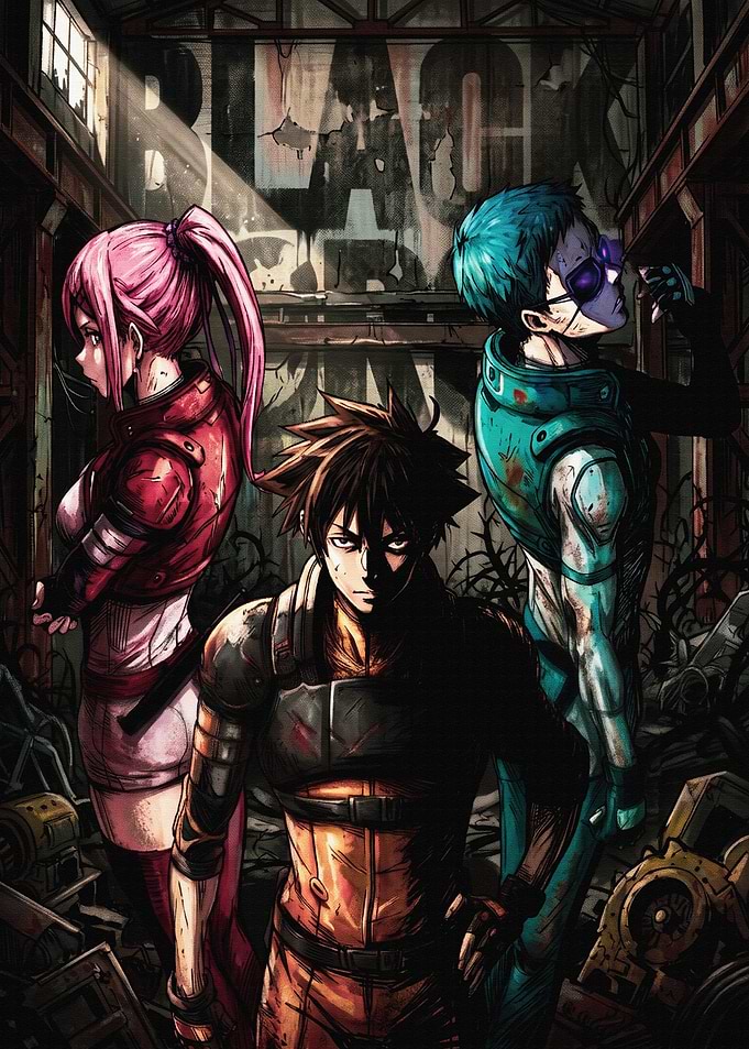 Black Cat Anime Trio Illustration