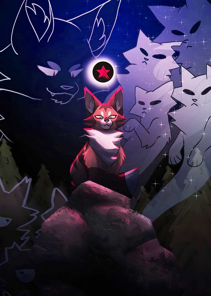 Warrior Cat Under Starry Night