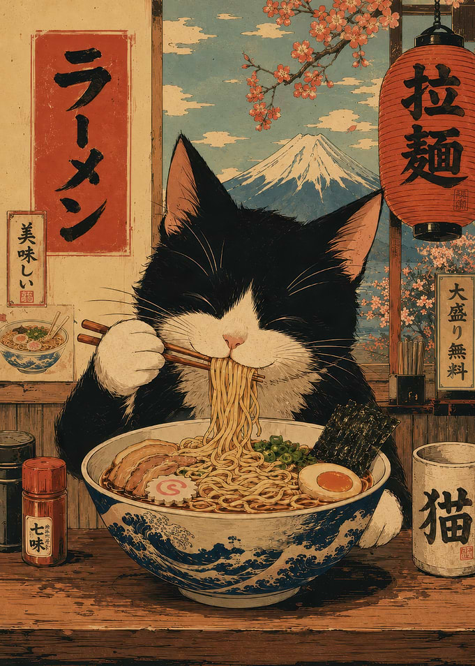 Cat Eating Ramen