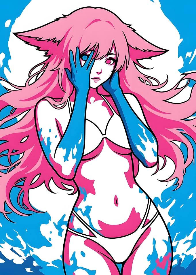 Pink-Haired Anime Cat Girl Illustration