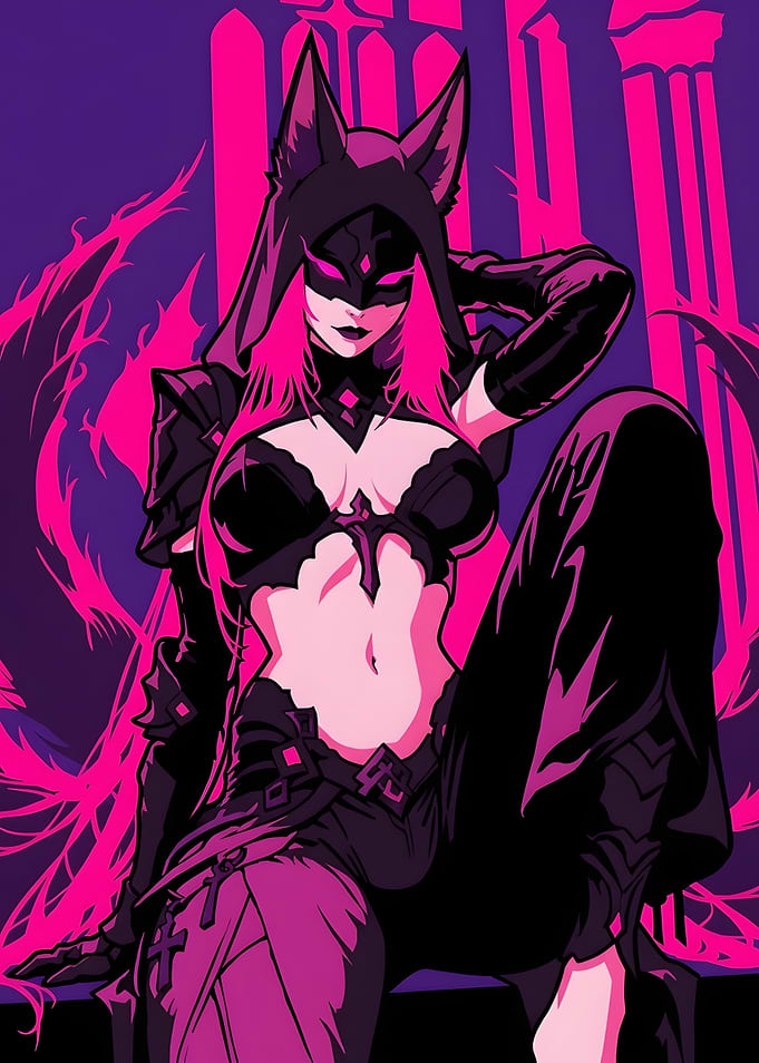Neon Pink Fantasy Rogue Character