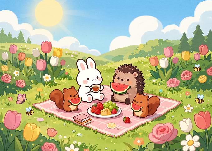 Cute Animals Having a Picnic