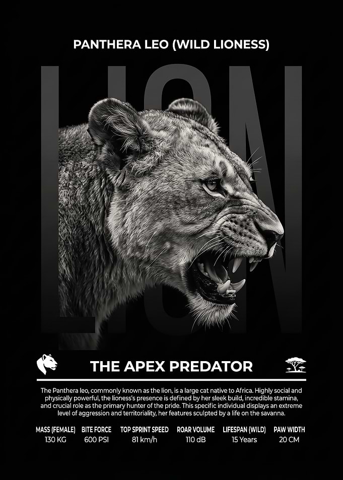 wild Panthera Leo Wild Lioness Infographic Poster
