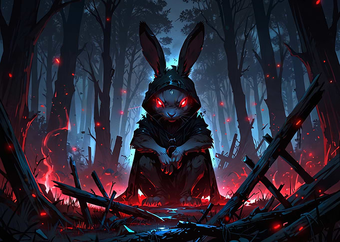 Dark Hooded Rabbit in Forest