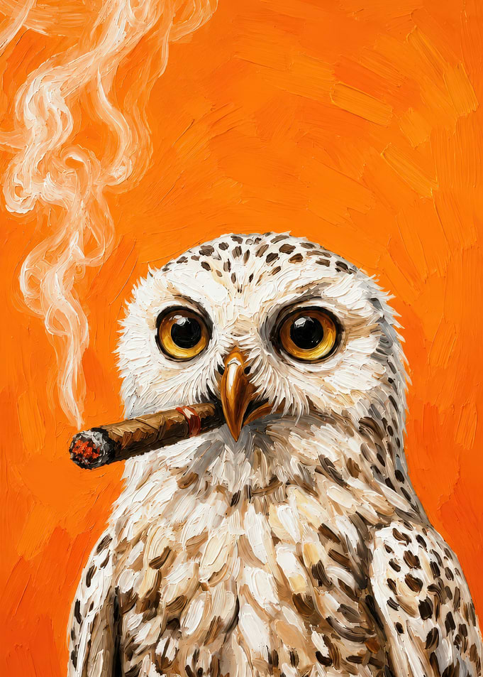 Owl Smoking a Cigar Painting