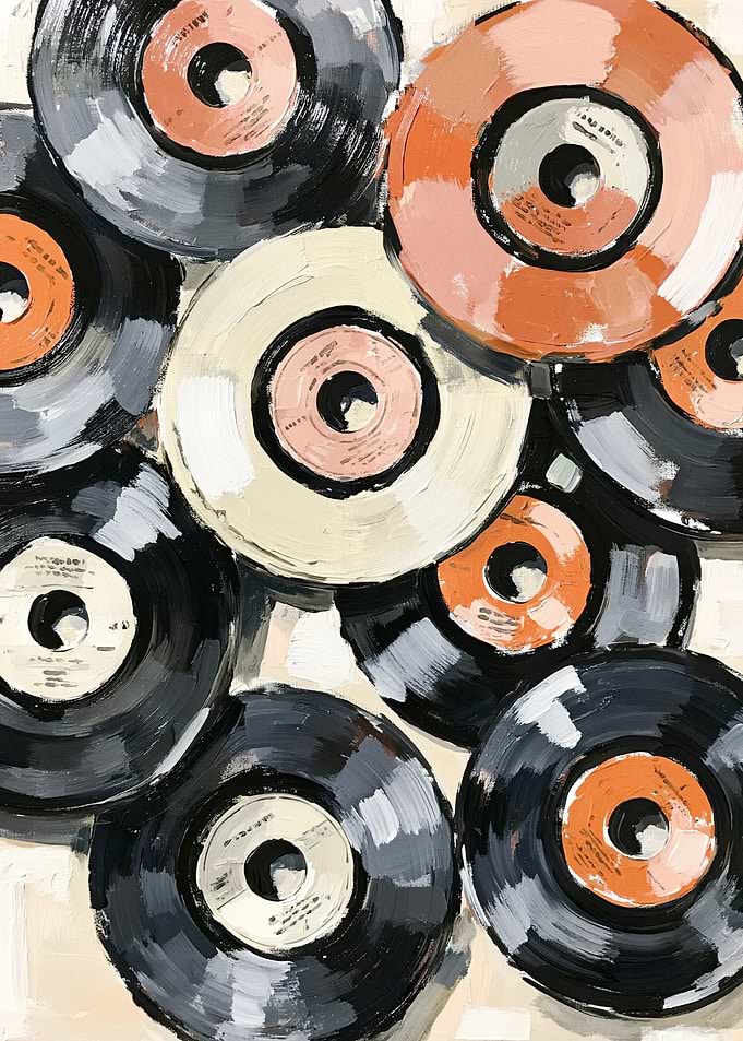 Abstract Oil Painting of Vinyl Records