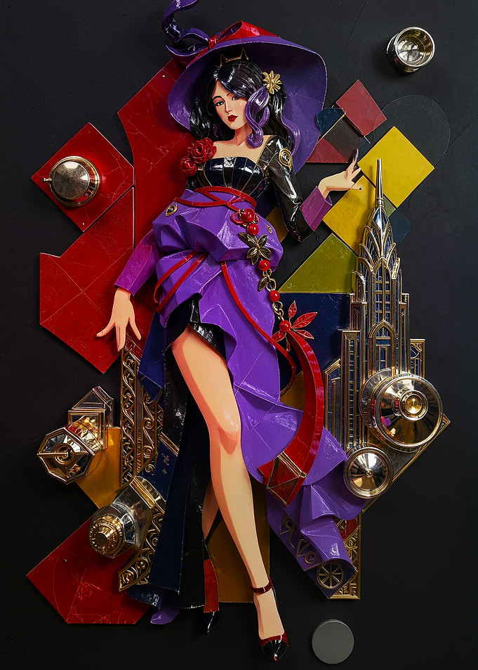 Art Deco Style Anime Woman Portrait