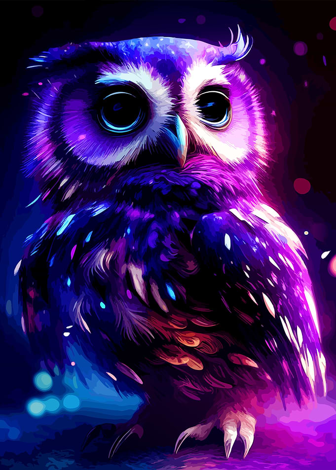 Neon Glowing Cosmic Owl Portrait