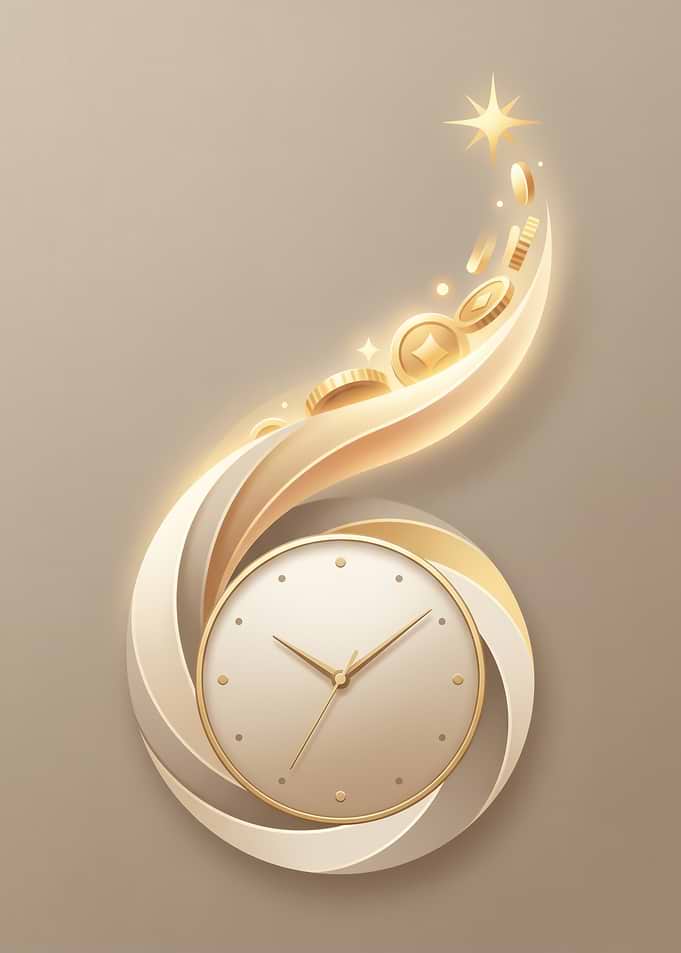 Golden Clock with Floating Coins