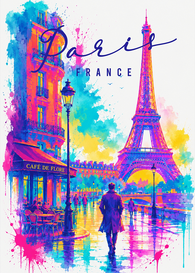 Vibrant Watercolor Paris Street Scene