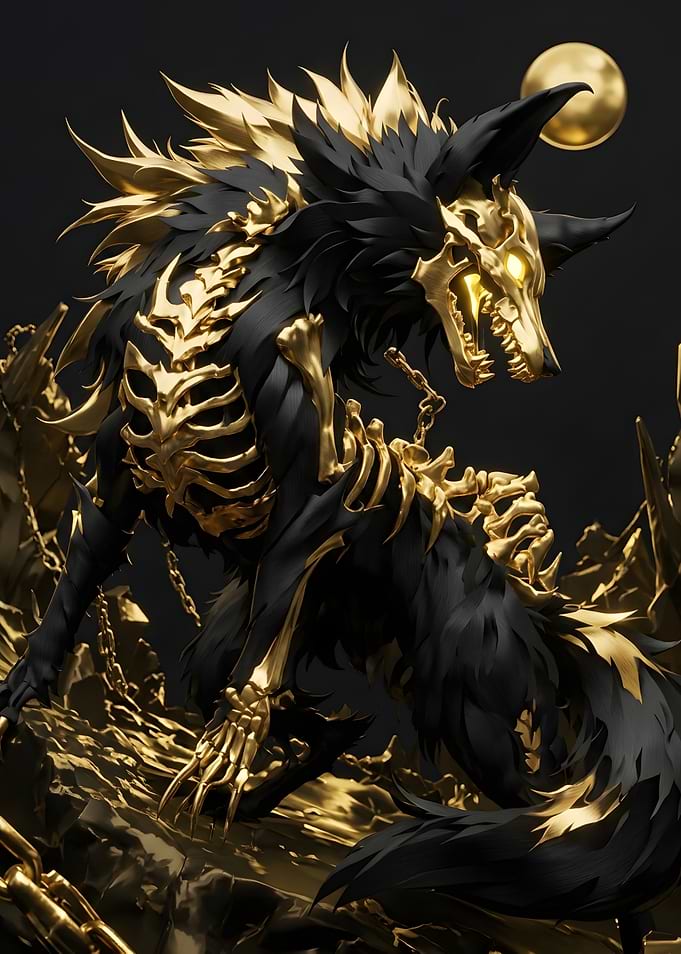 Golden Skeletal Wolf Fantasy Creature