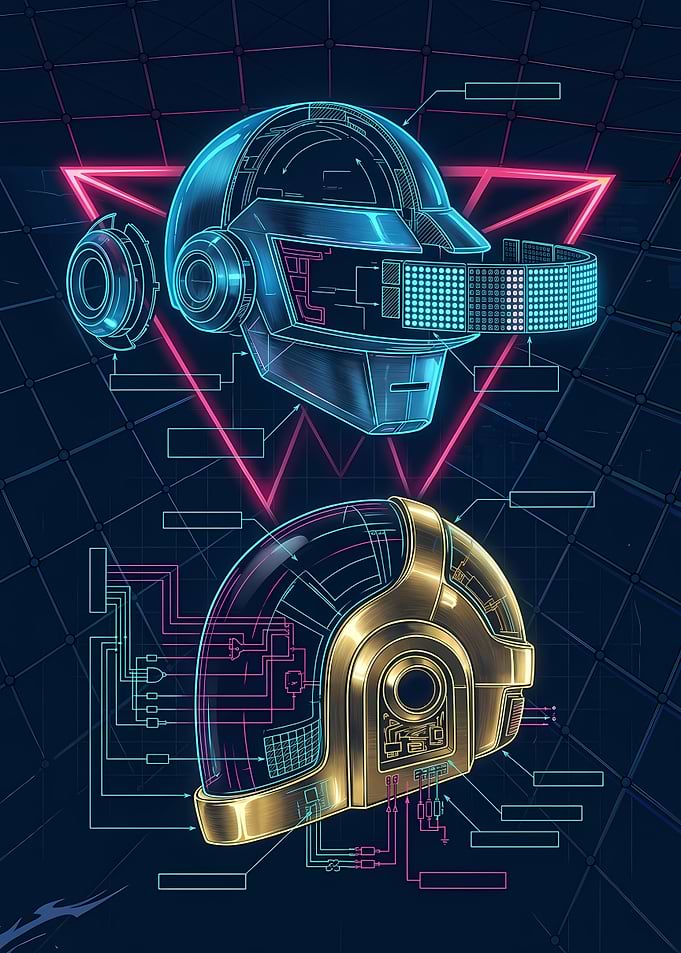 Daft Punk Helmet Technical Blueprint Art