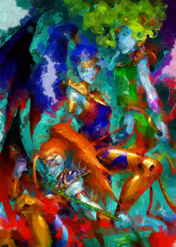 Vibrant Fantasy Warrior Trio Illustration