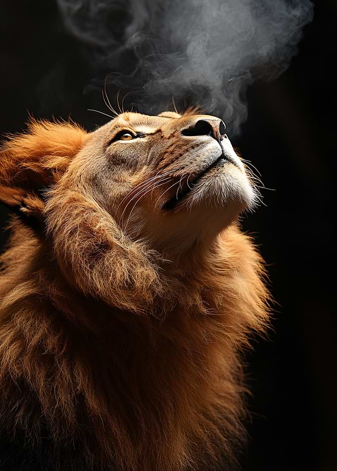 Majestic Lion Exhaling Breath