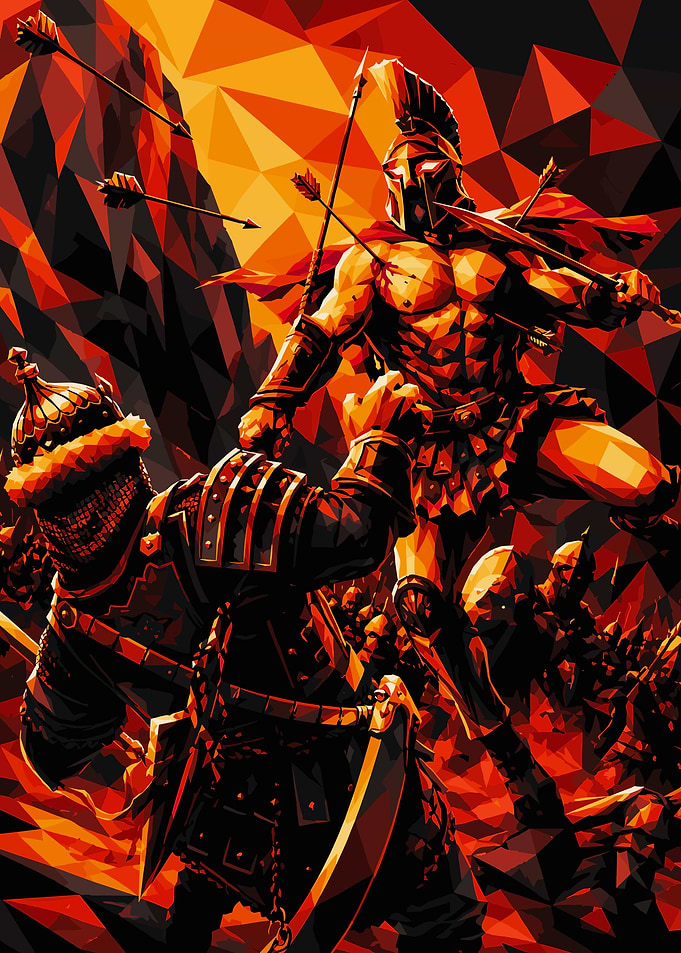 Spartan Warrior Low Poly Battle Art