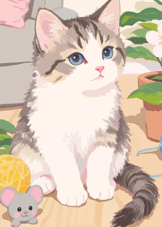 Cute Tabby Kitten with Toy Mouse