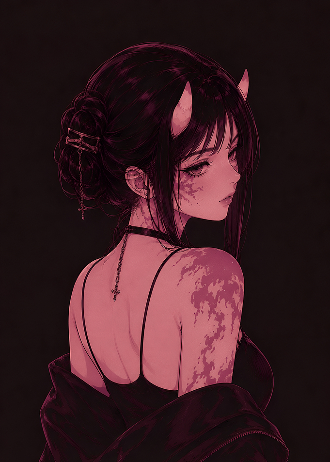 Dark Anime Demon Girl Portrait