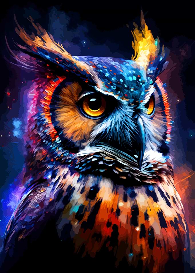 Vibrant Cosmic Owl Portrait