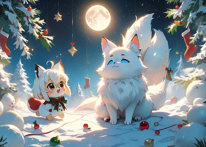 Cute Anime Fox Christmas Scene