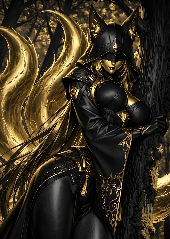 Golden Kitsune Assassin in Black Armor