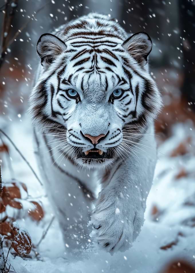 Majestic White Tiger in Snow