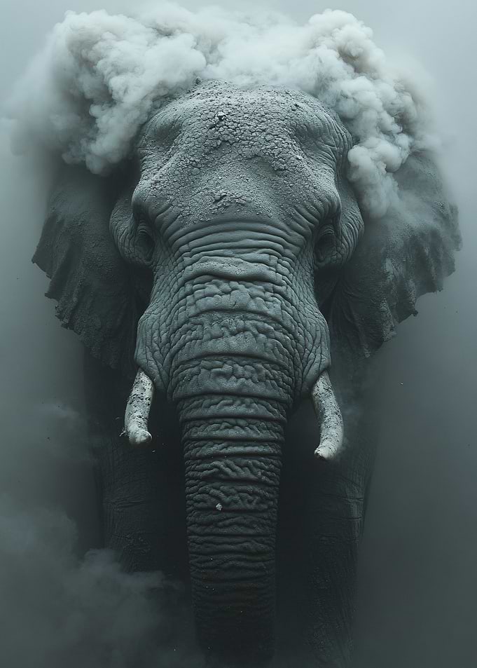 Majestic Elephant Emerging from Dust