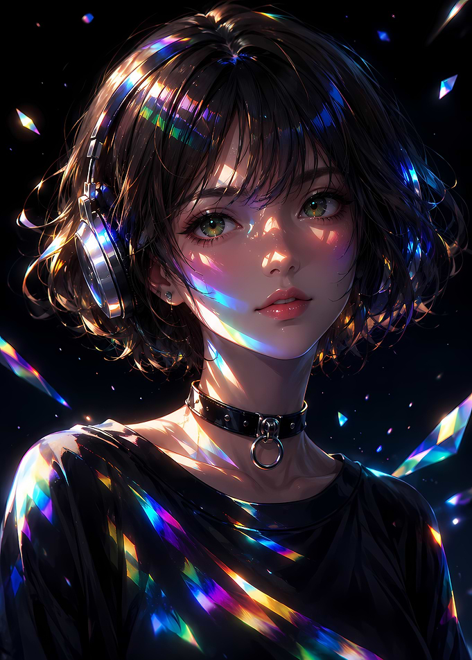Anime Girl with Prism Light Effects