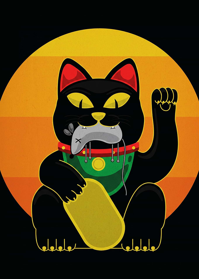 Dark Maneki Neko with Mouse
