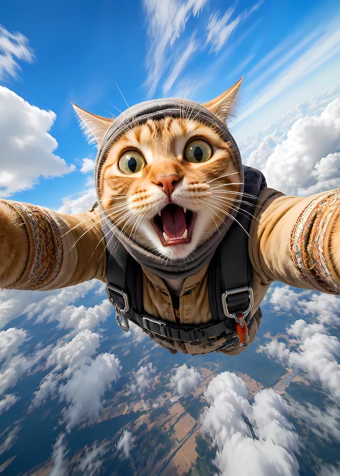Funny Orange Cat Skydiving