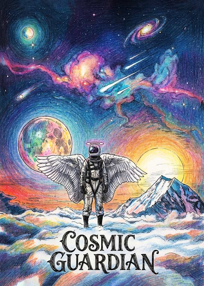 Cosmic Guardian Astronaut Angel Art