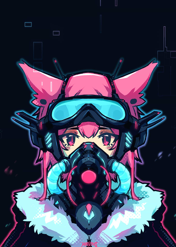 Cyberpunk Anime Girl with Gas Mask