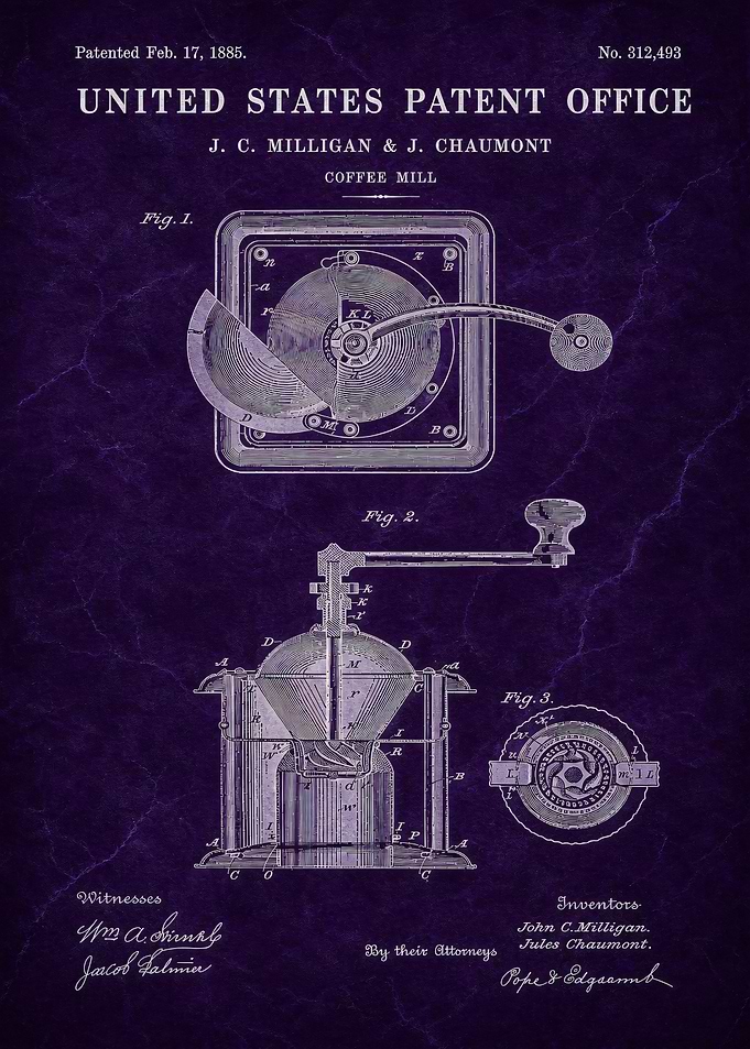 Vintage Coffee Mill Patent Blueprint