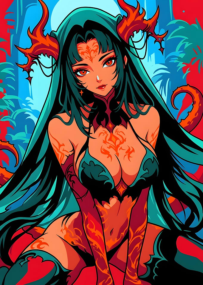 Fiery Demon Girl Anime Illustration