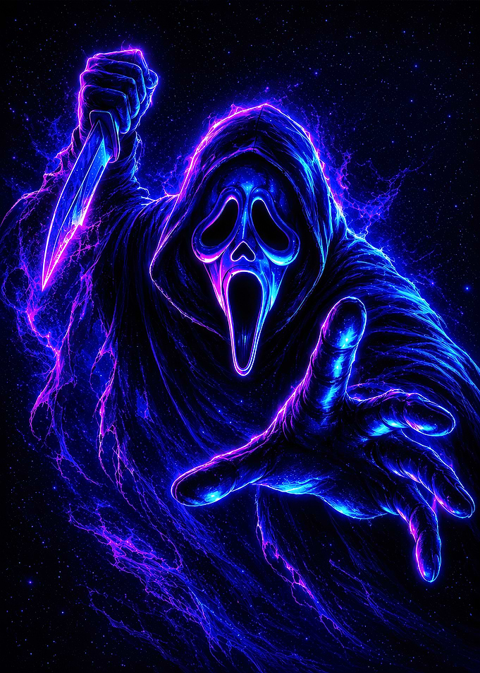 Neon Ghostface Horror Art