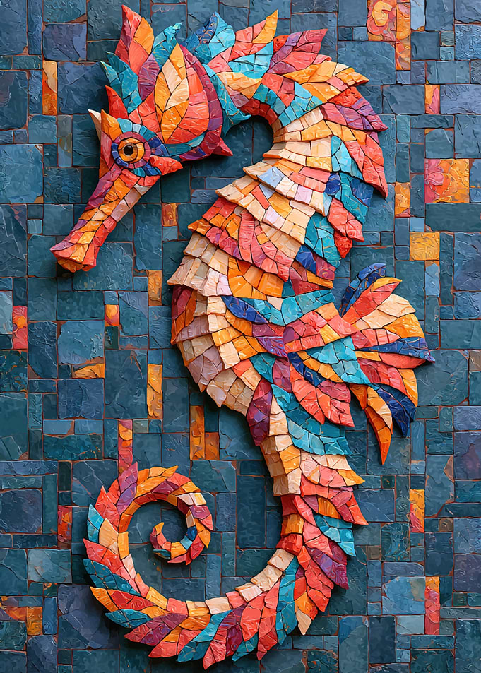 Colorful Mosaic Seahorse Wall Art