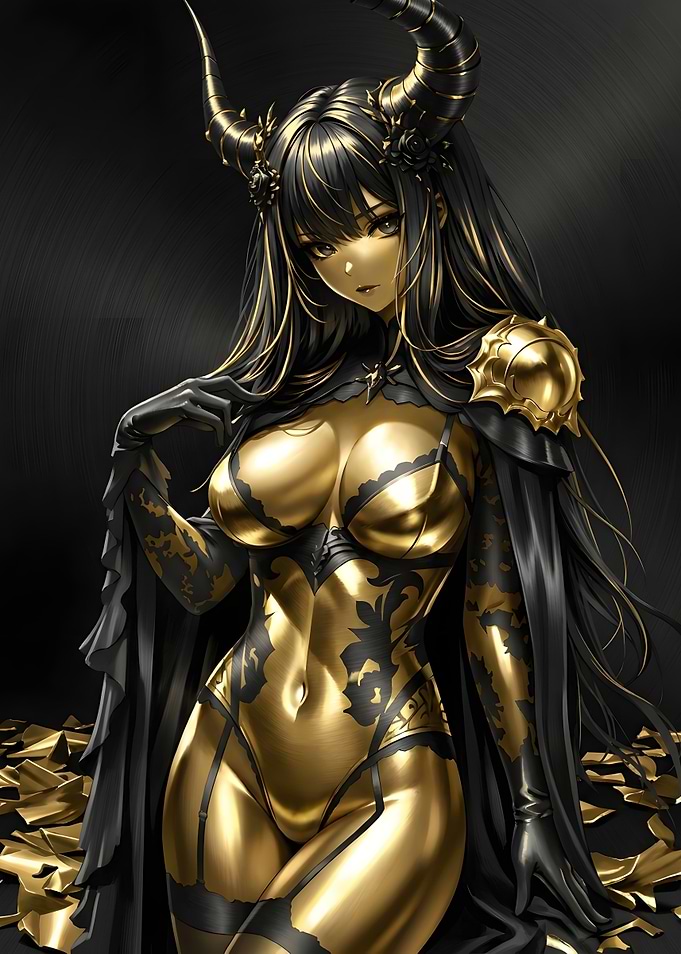 Golden Horned Demoness Fantasy Portrait
