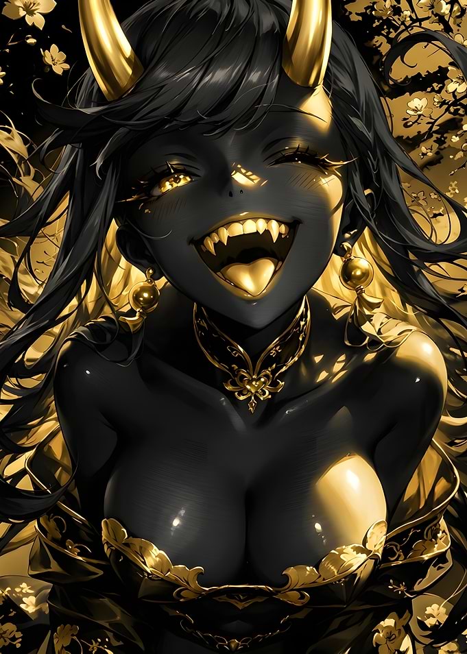 Golden Oni Demon Girl Portrait