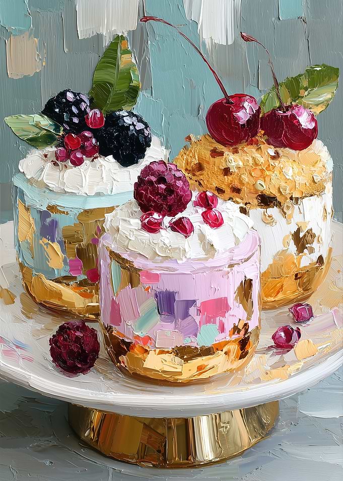 Impressionist Oil Painting of Berry Desserts