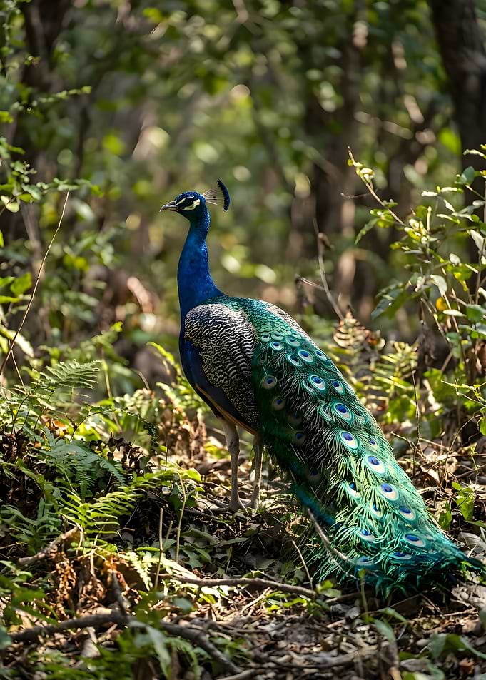 Majestic Peacock in Forest Setting