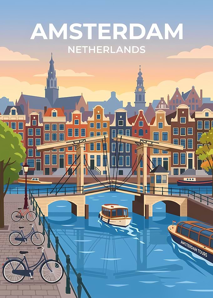 Amsterdam Netherlands Travel Poster