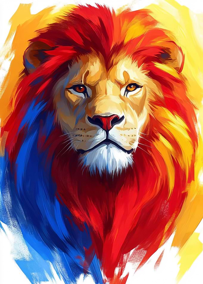Vibrant Colorful Lion Portrait