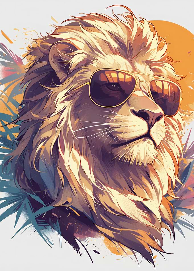 Cool Lion Wearing Sunglasses Portrait