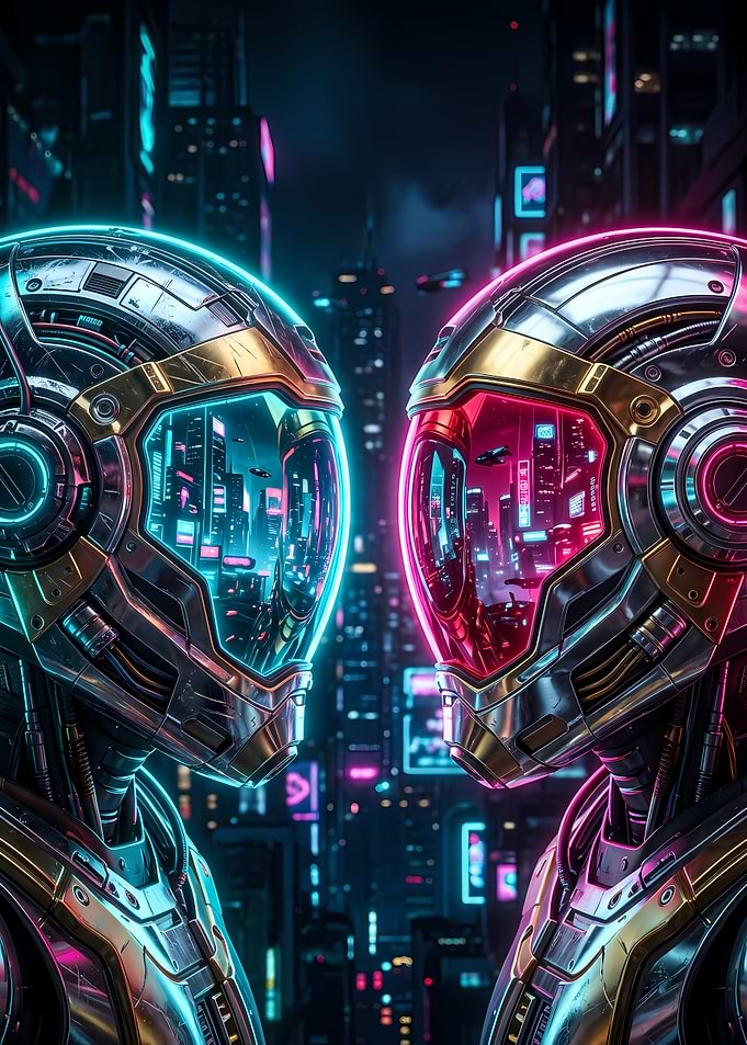 Daft Punk Cyborgs Facing Each Other