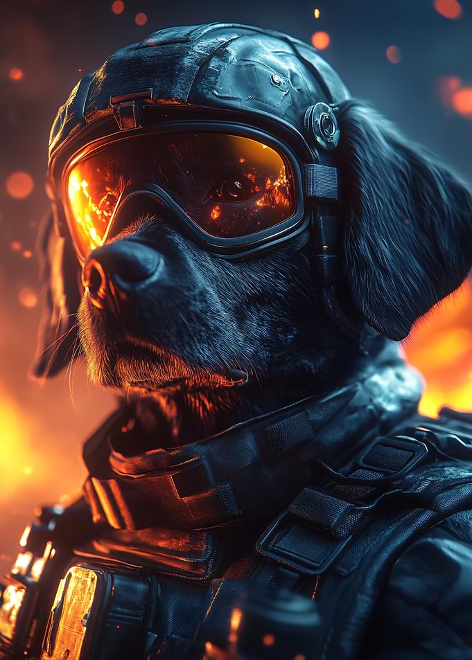Tactical Military Dog in Fire